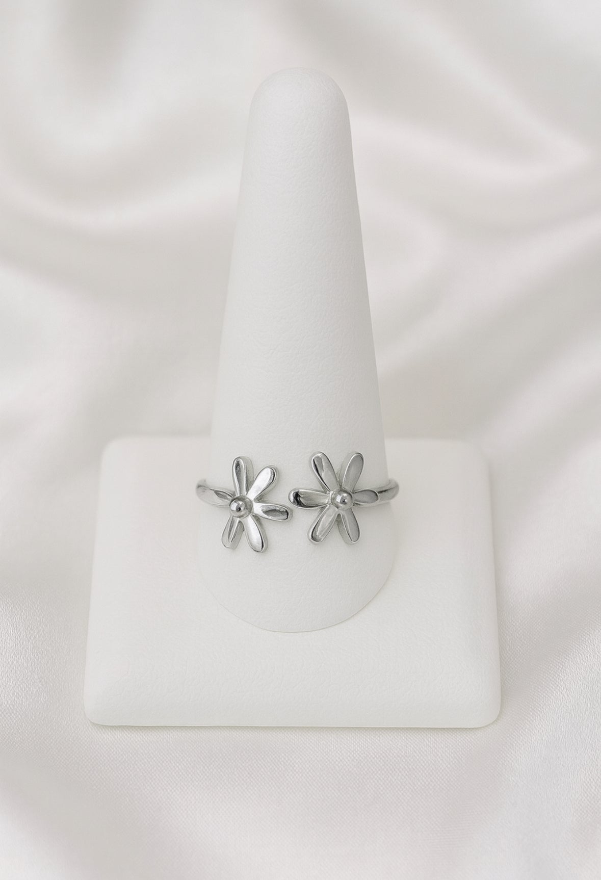 Open ring zilver bloemetjes