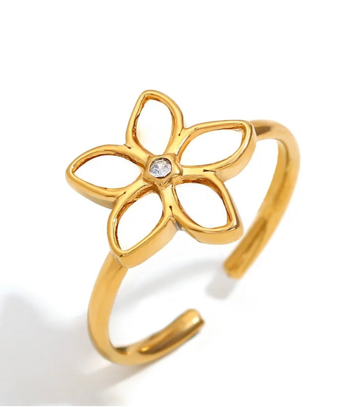 Open ring met witte bloemetje