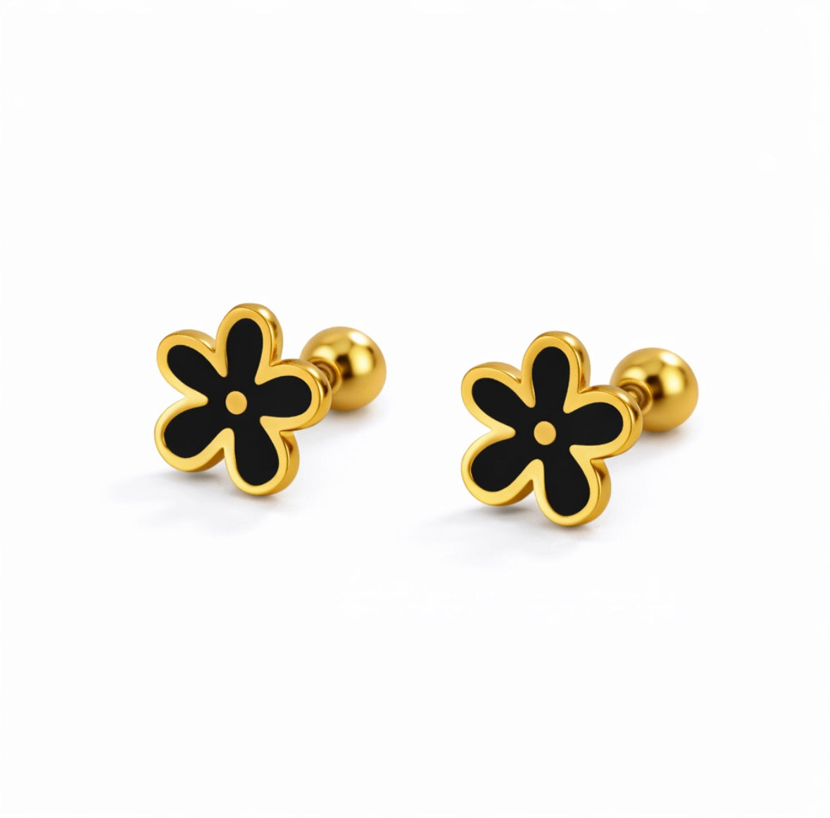 Minimalistische bloem zwart studs