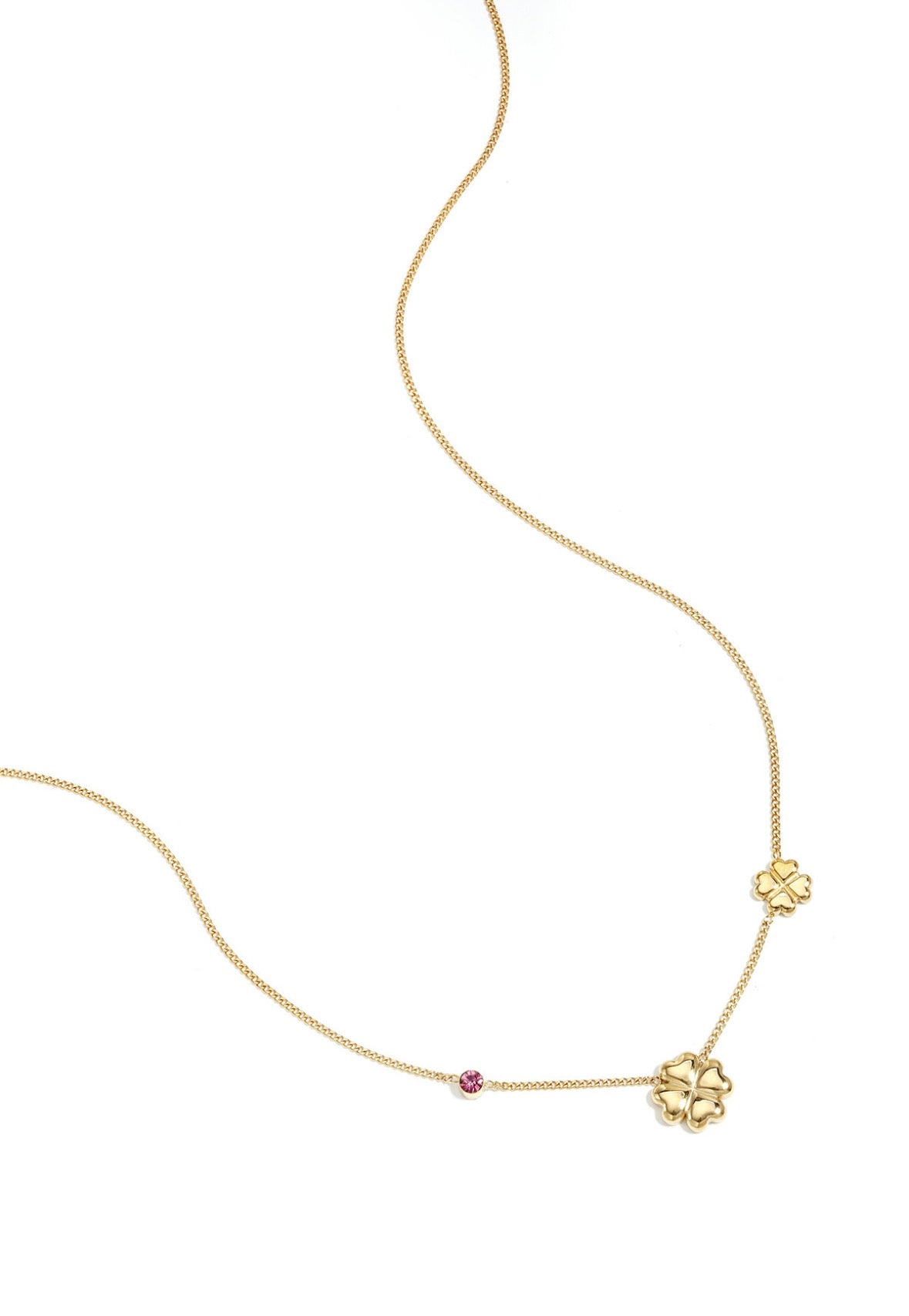 Ketting met gekleurd steentje en klavertjes goud