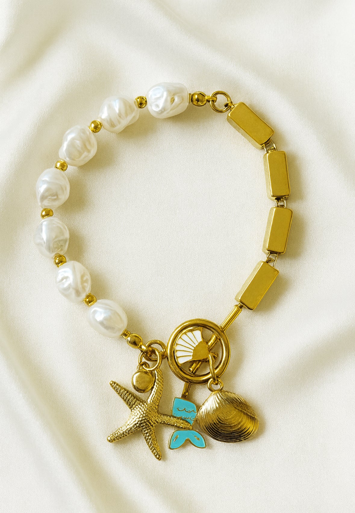 Starfish armband blauwe bedels