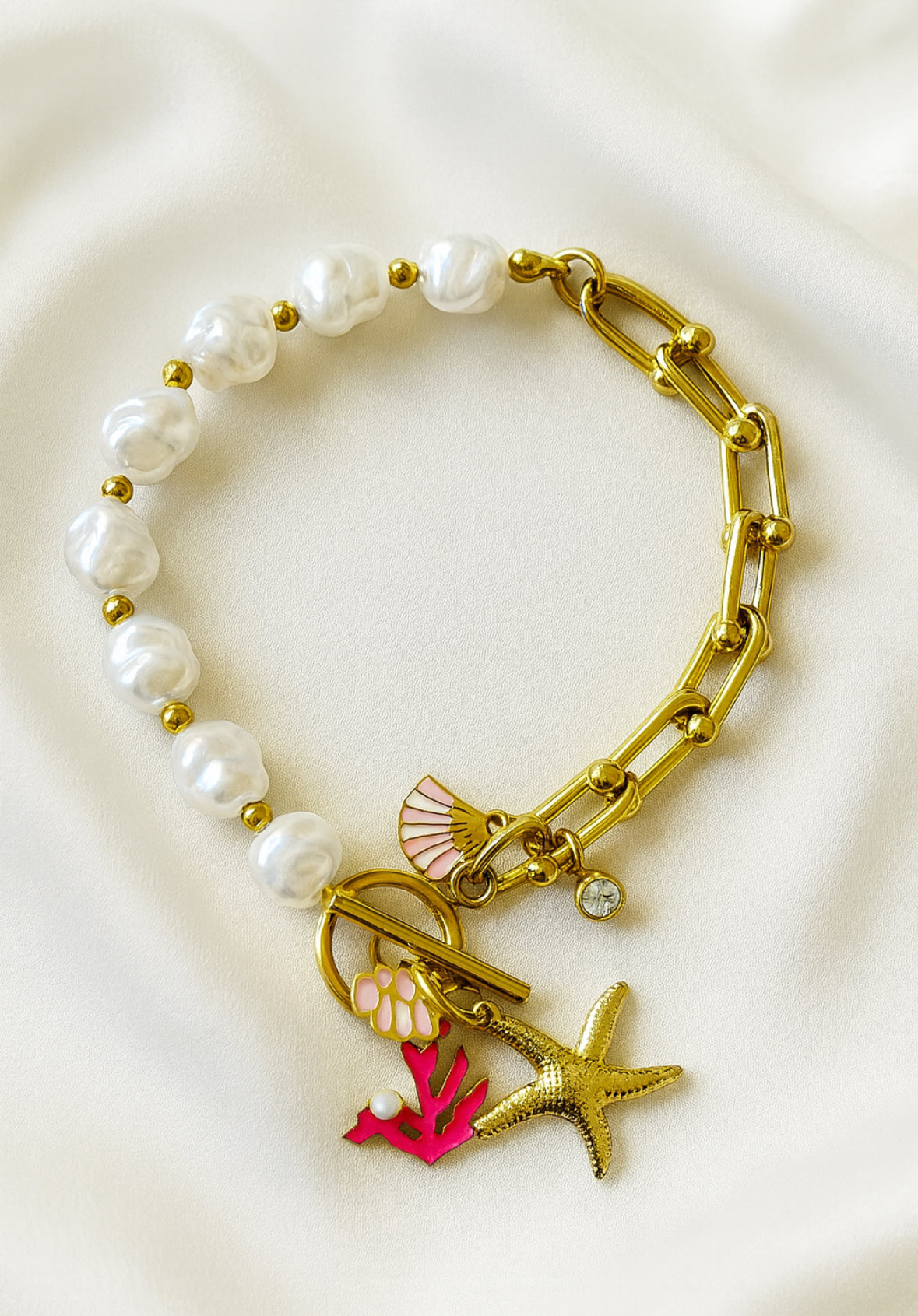 Starfish armband roze bedels