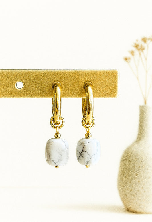 Livia Blanca oorhangers met natuursteen