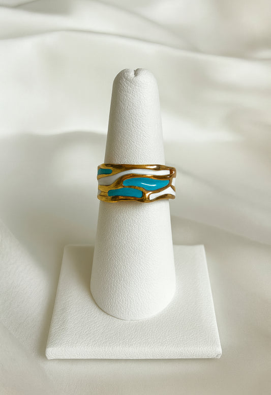 Open ring enamel wit en blauw