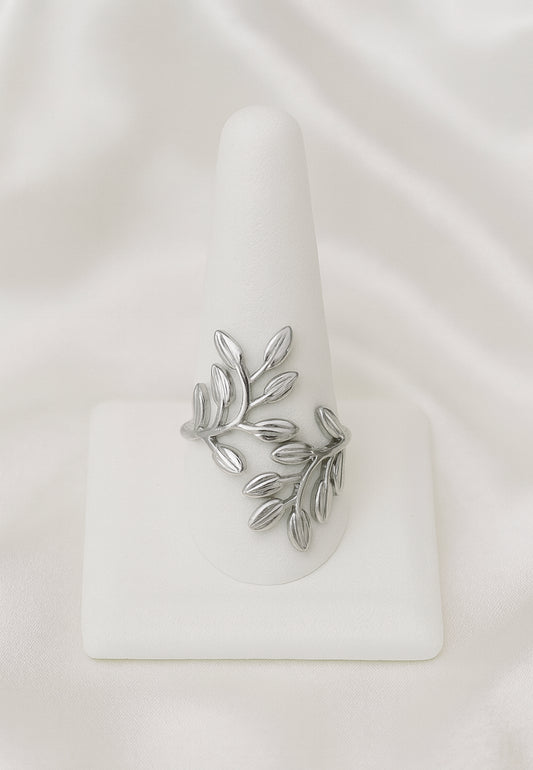 Open ring zilver dubbel blaadjes