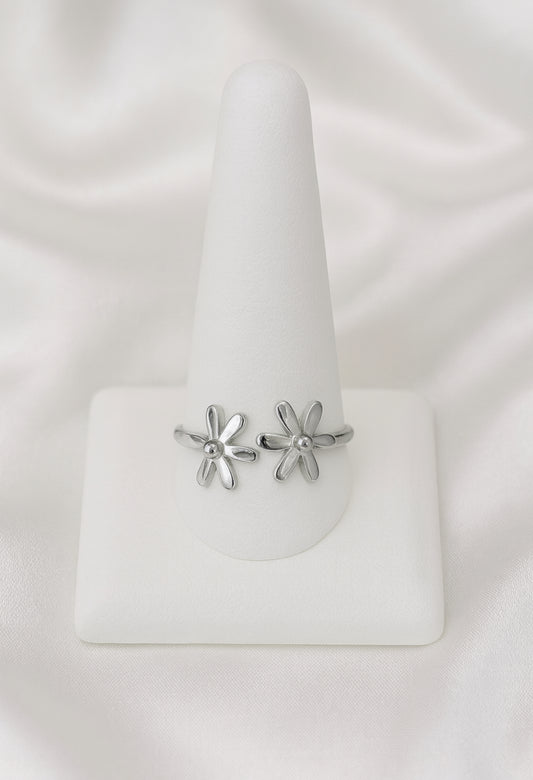 Open ring zilver bloemetjes