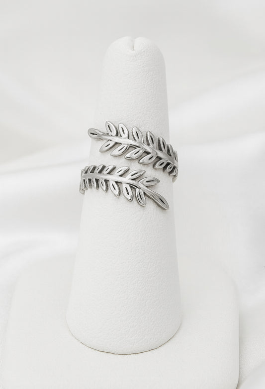 Open ring zilver twee blaadjes