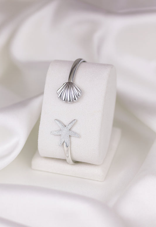 Open armband zeester/schelp zilver