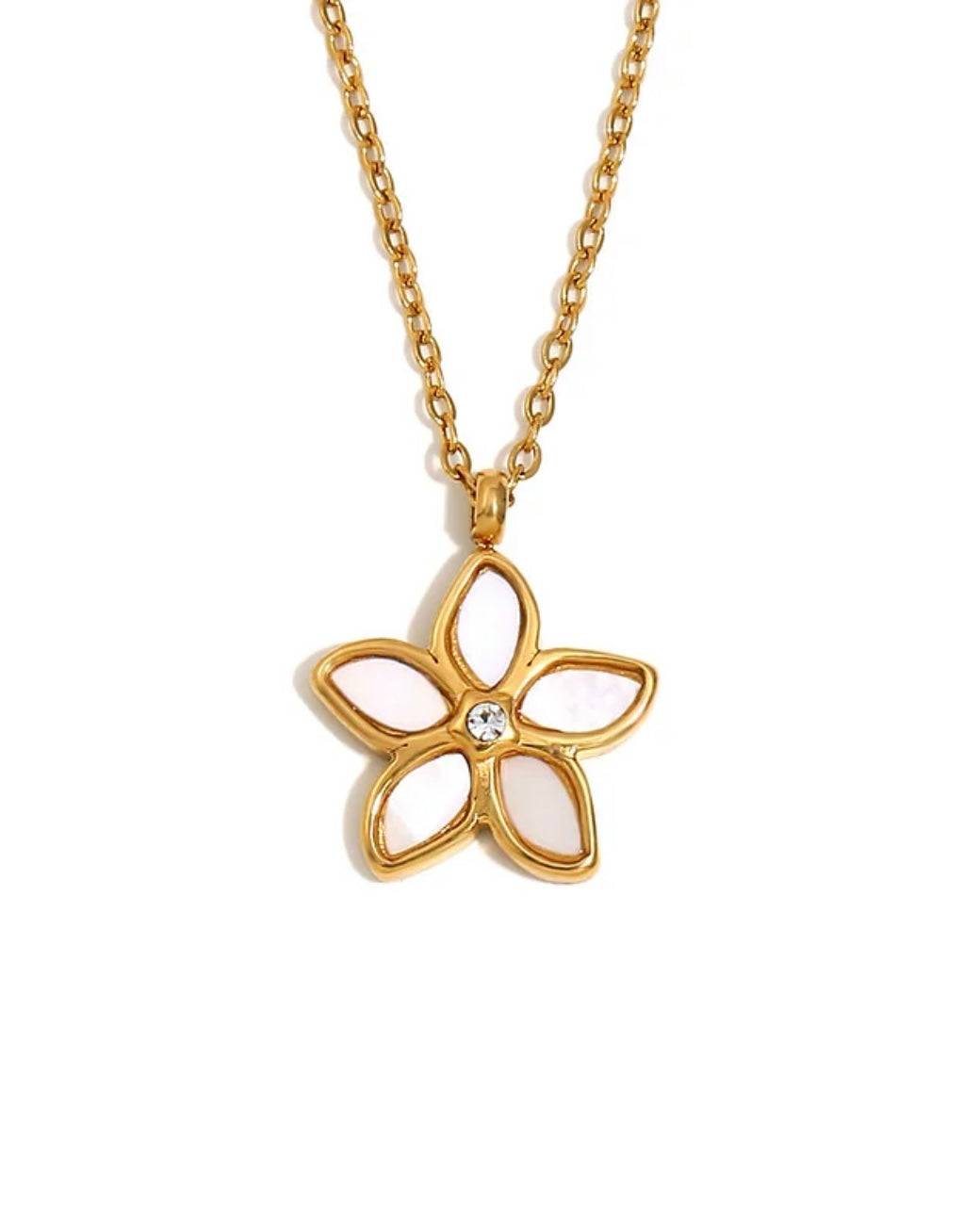 Ketting met witte bloemetje bedel