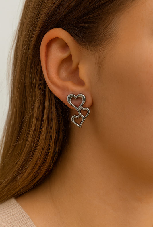 Studs drie hartjes zilver