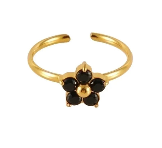 Open ring met zwarte zirkonia steentjes