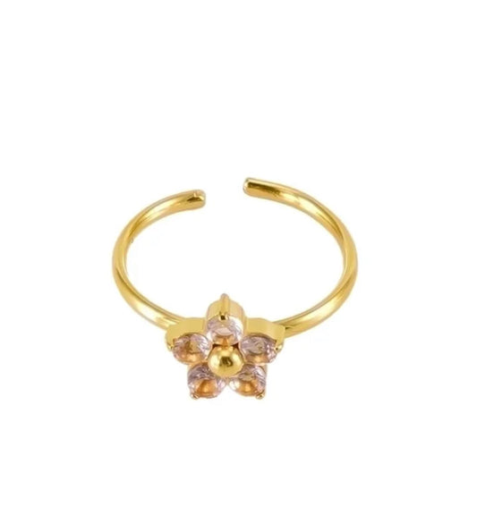 Open ring met roze zirkonia steentjes