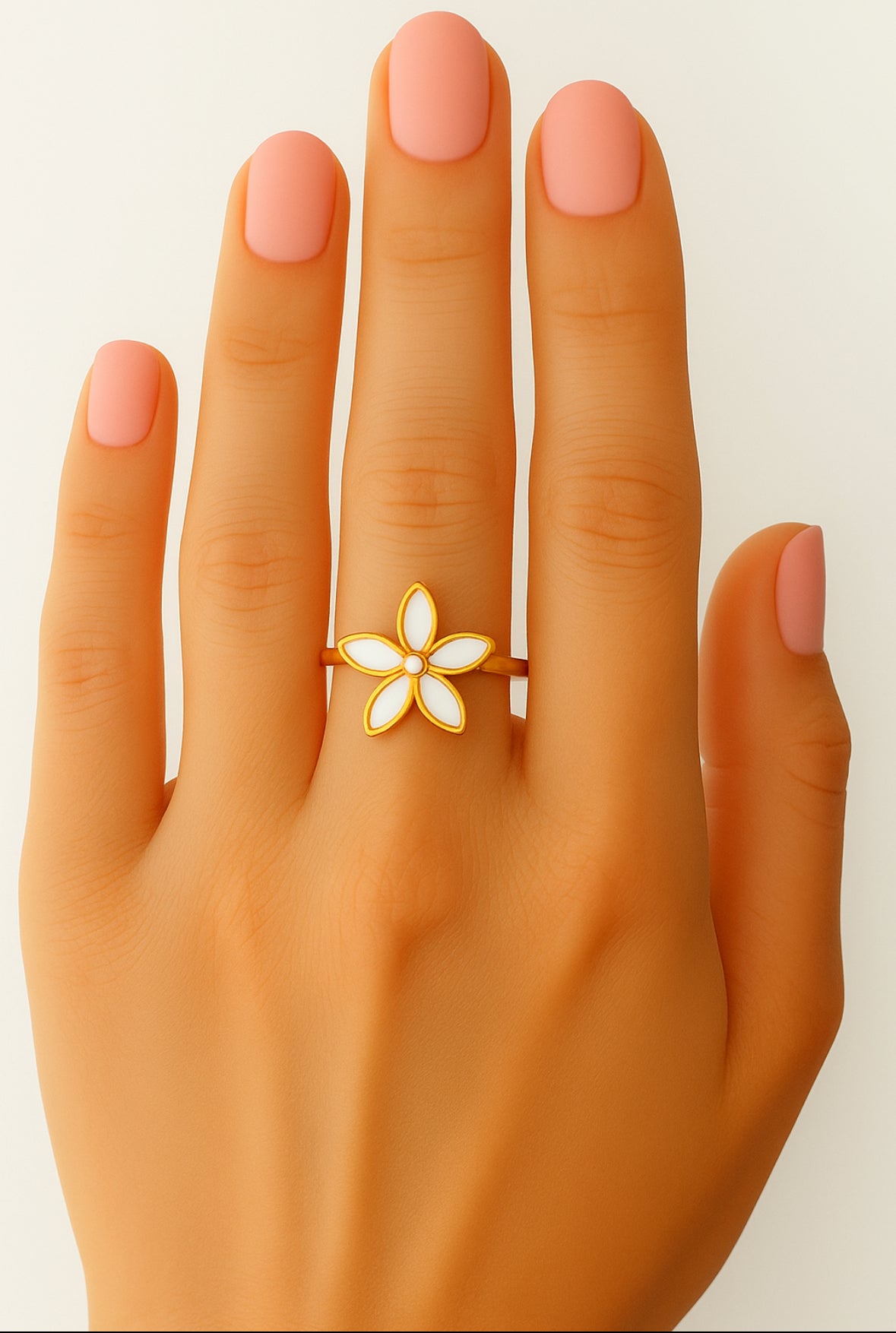 Open ring met witte bloemetje