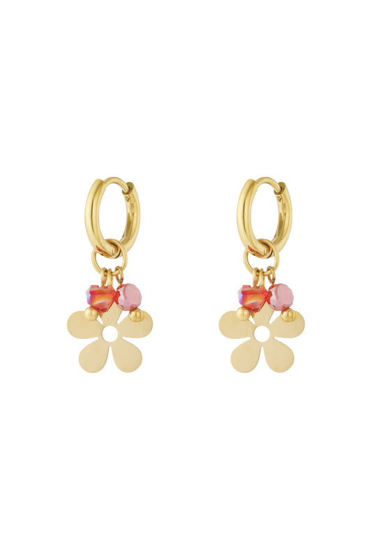 Oorbellen met bloem en kralen rood