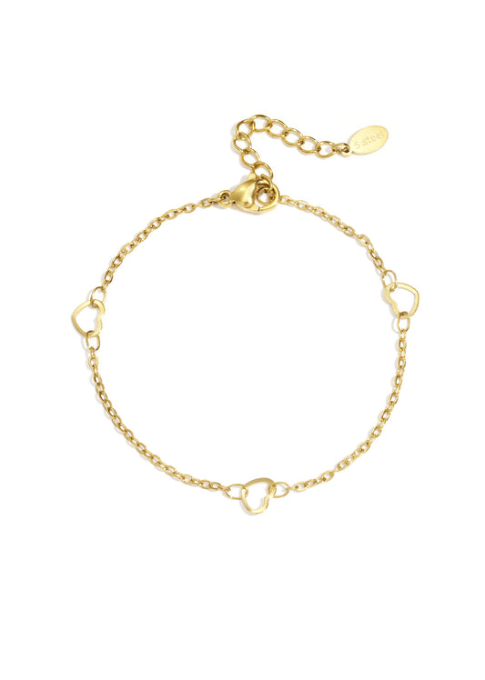 Armband drie kleine hartjes goud