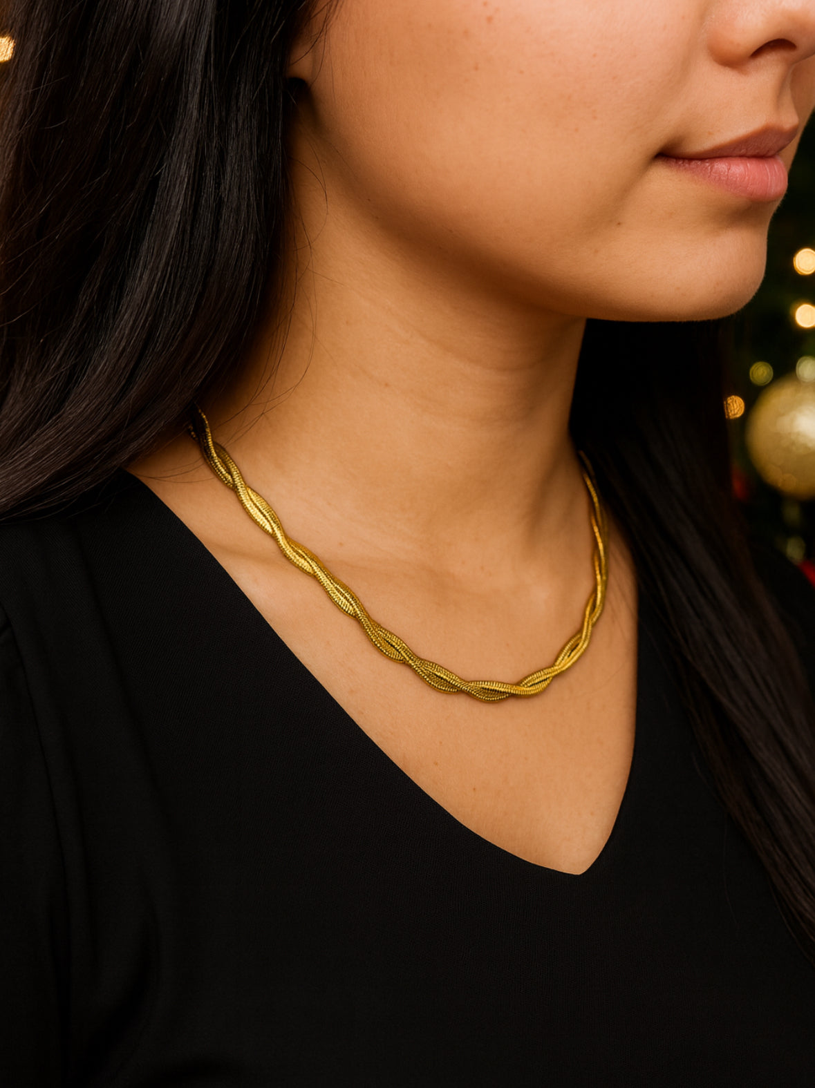 Platte dubbel schakelketting goud
