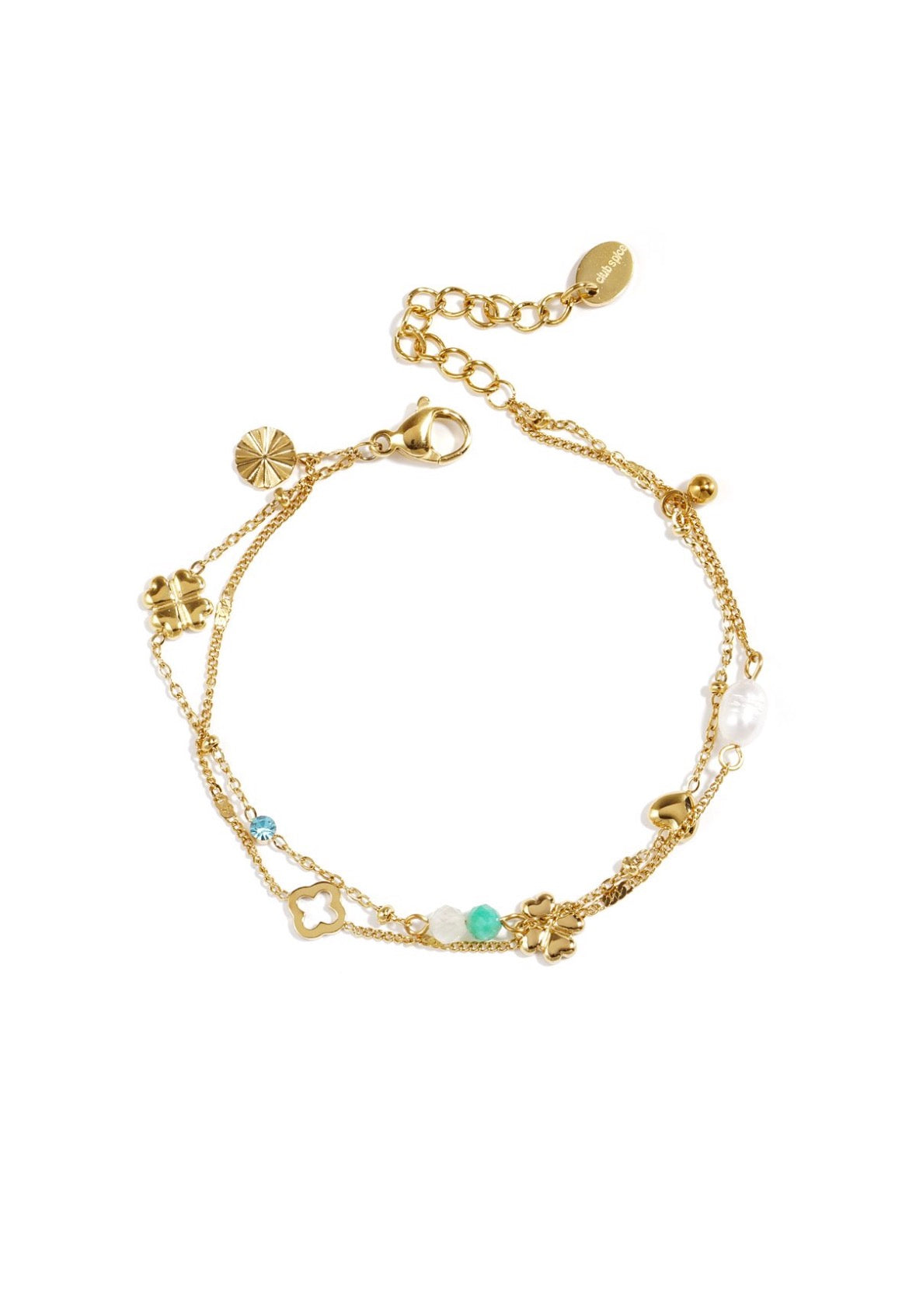 Armband met klaver, kraaltjes en steentjes