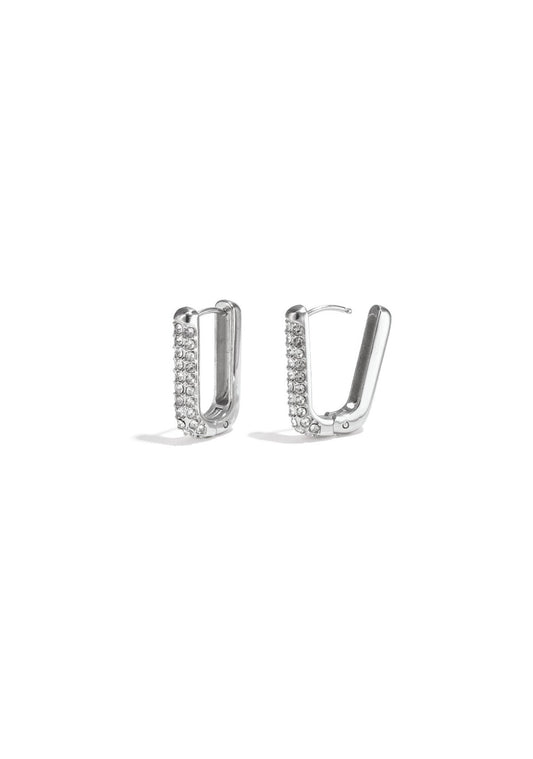 Rechthoekige oorhangers met steentjes zilver