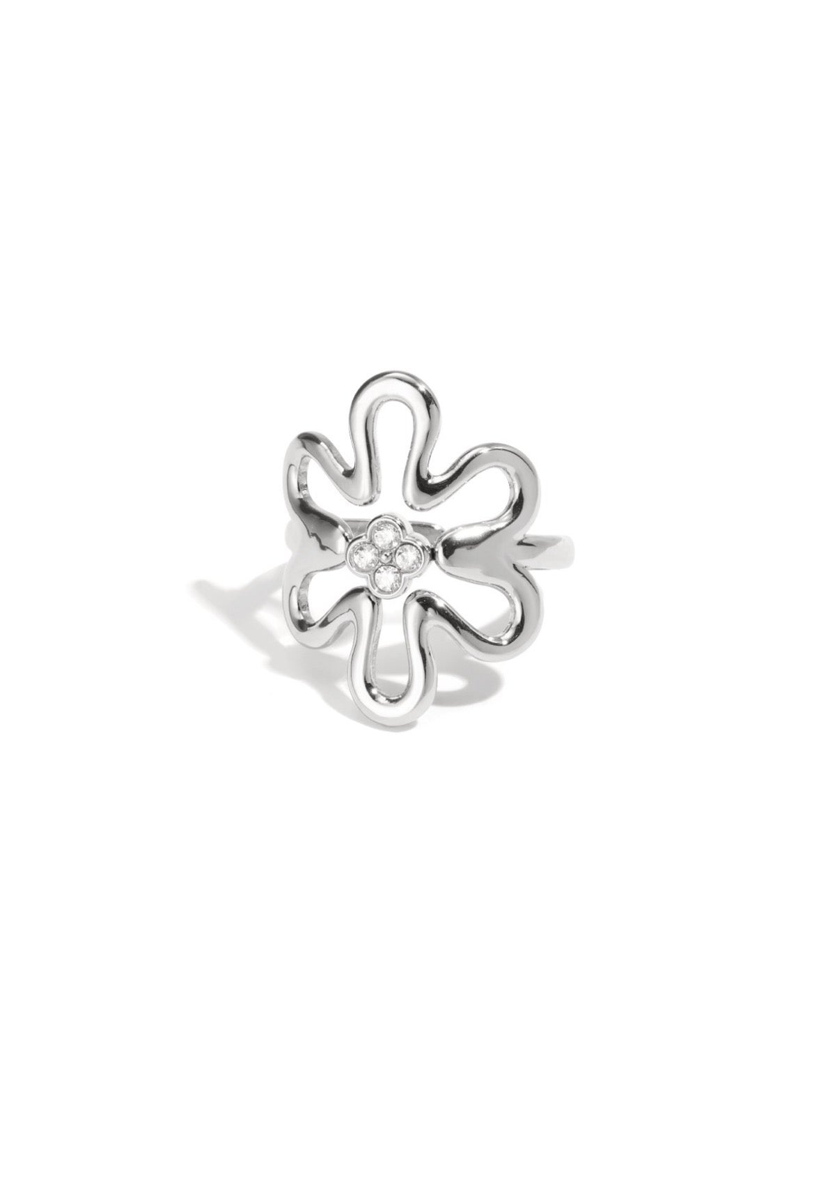 Statementring bloemen zilver