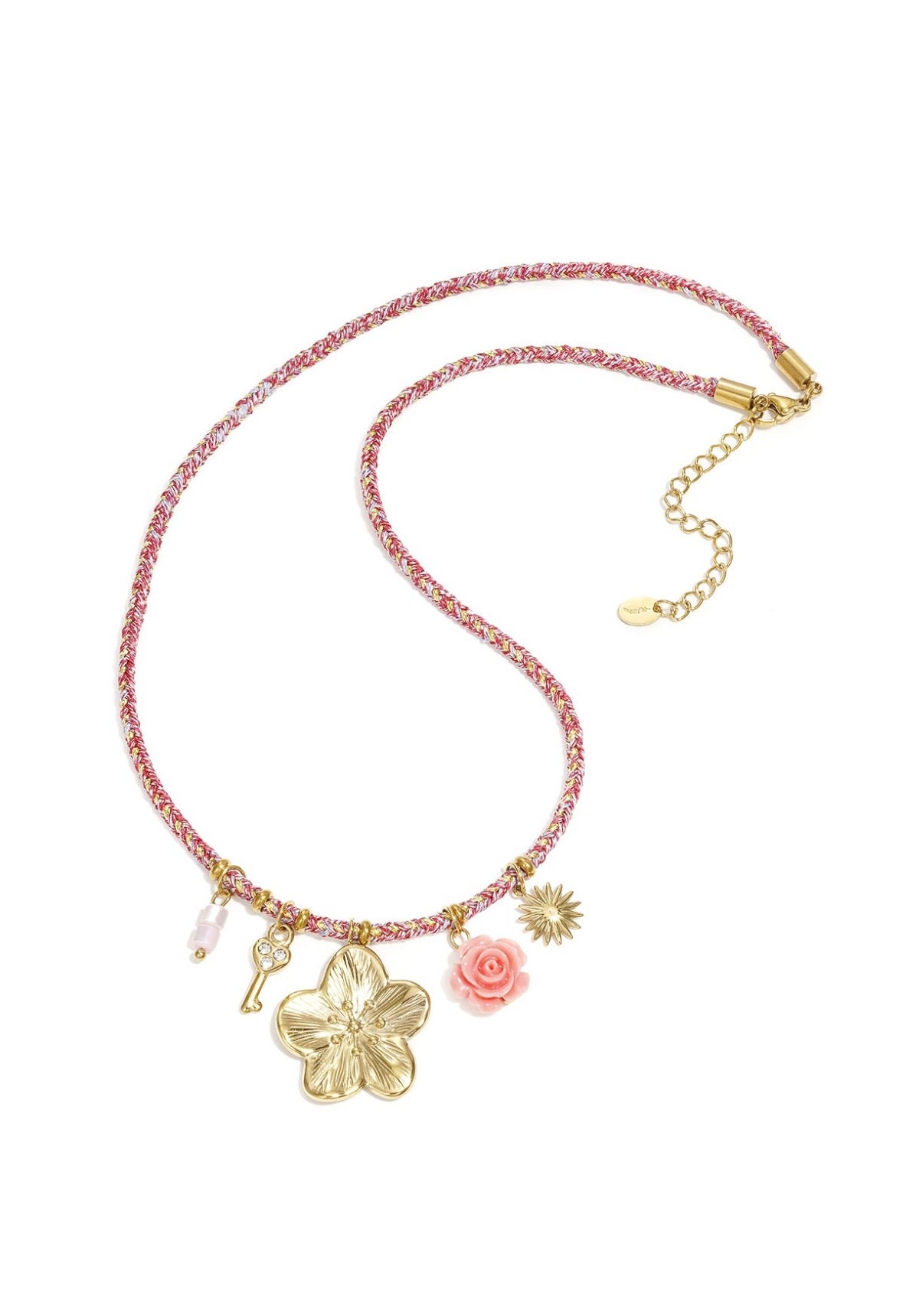Koord ketting met hangers bloemen