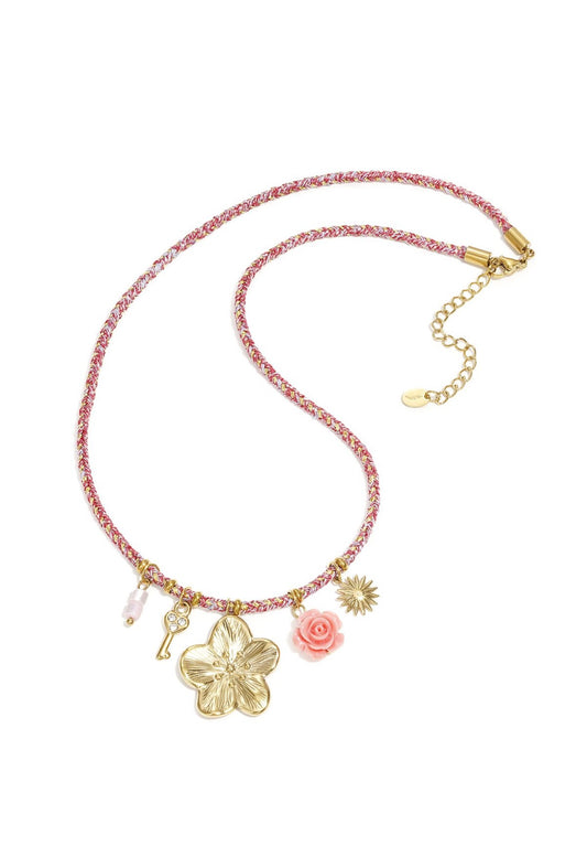 Koord ketting met hangers bloemen