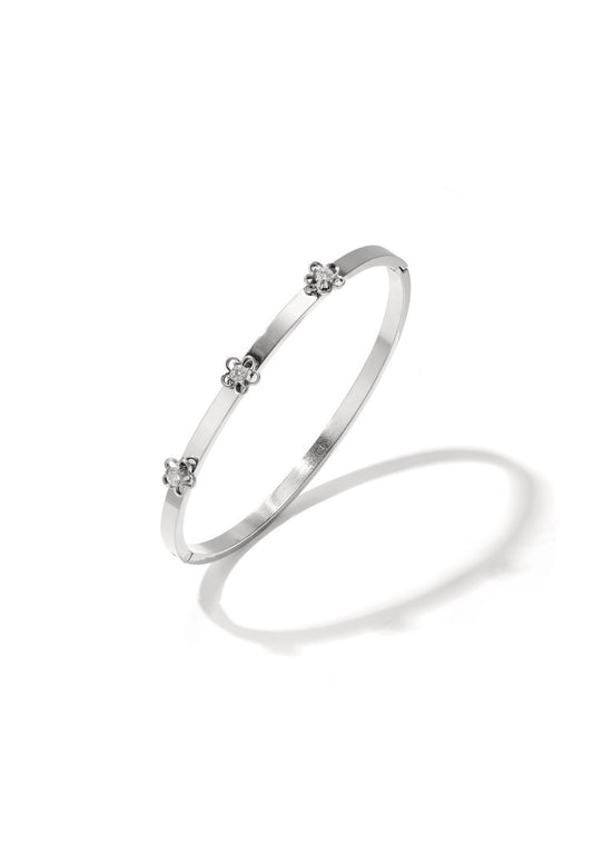 Bangle met bloemendetail zilver
