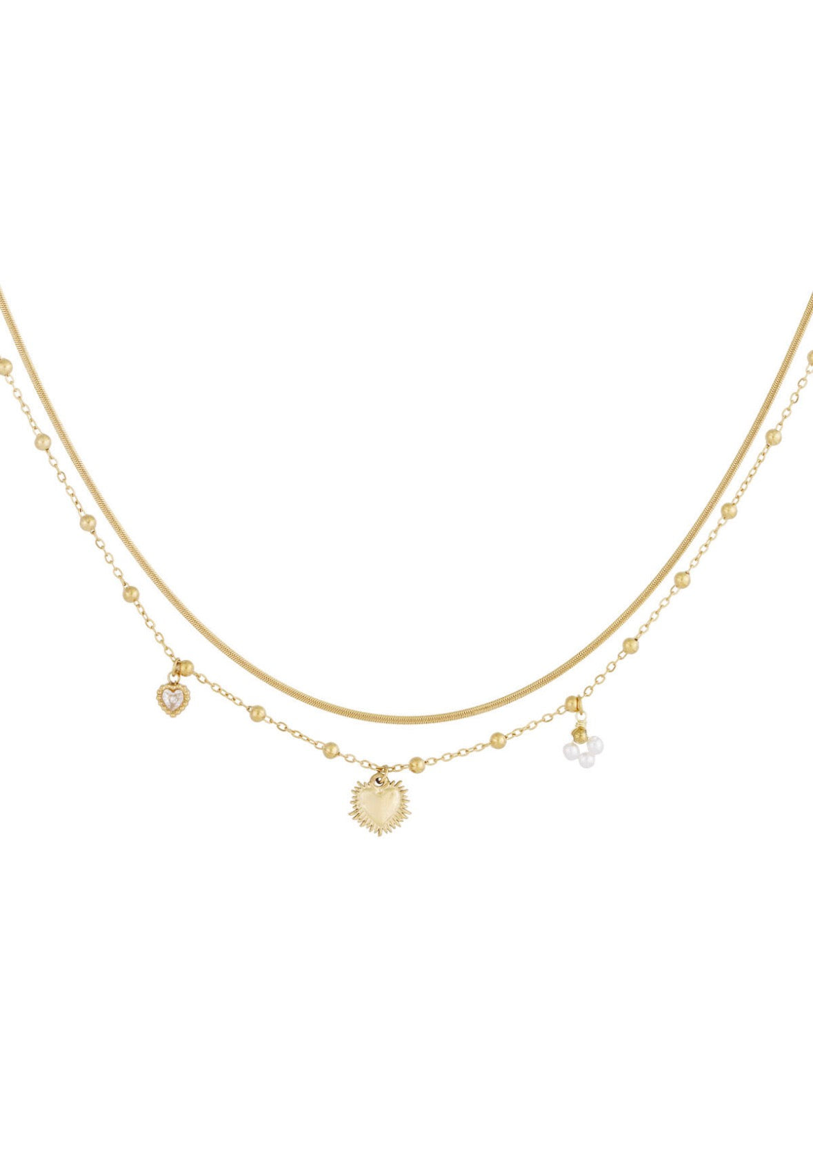 Dubbele ketting met hart bedel goud