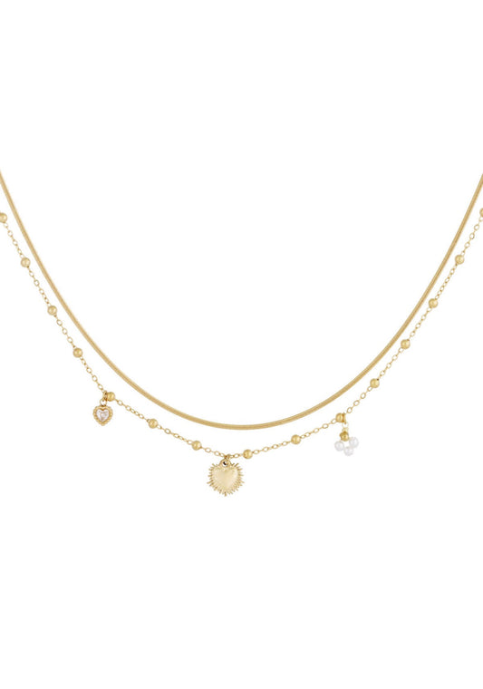 Dubbele ketting met hart bedel goud