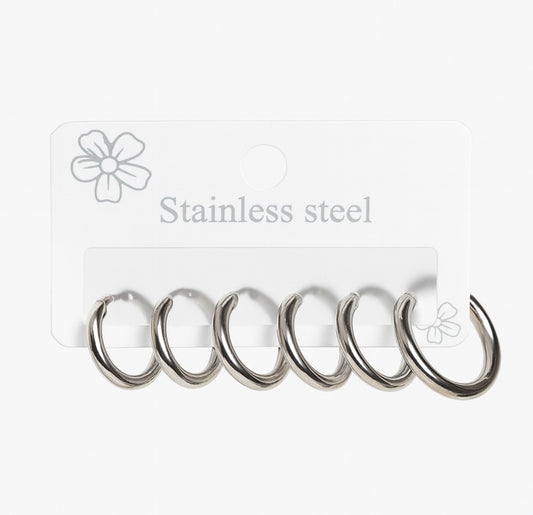 Set van drie oorringen eenvoudig zilver